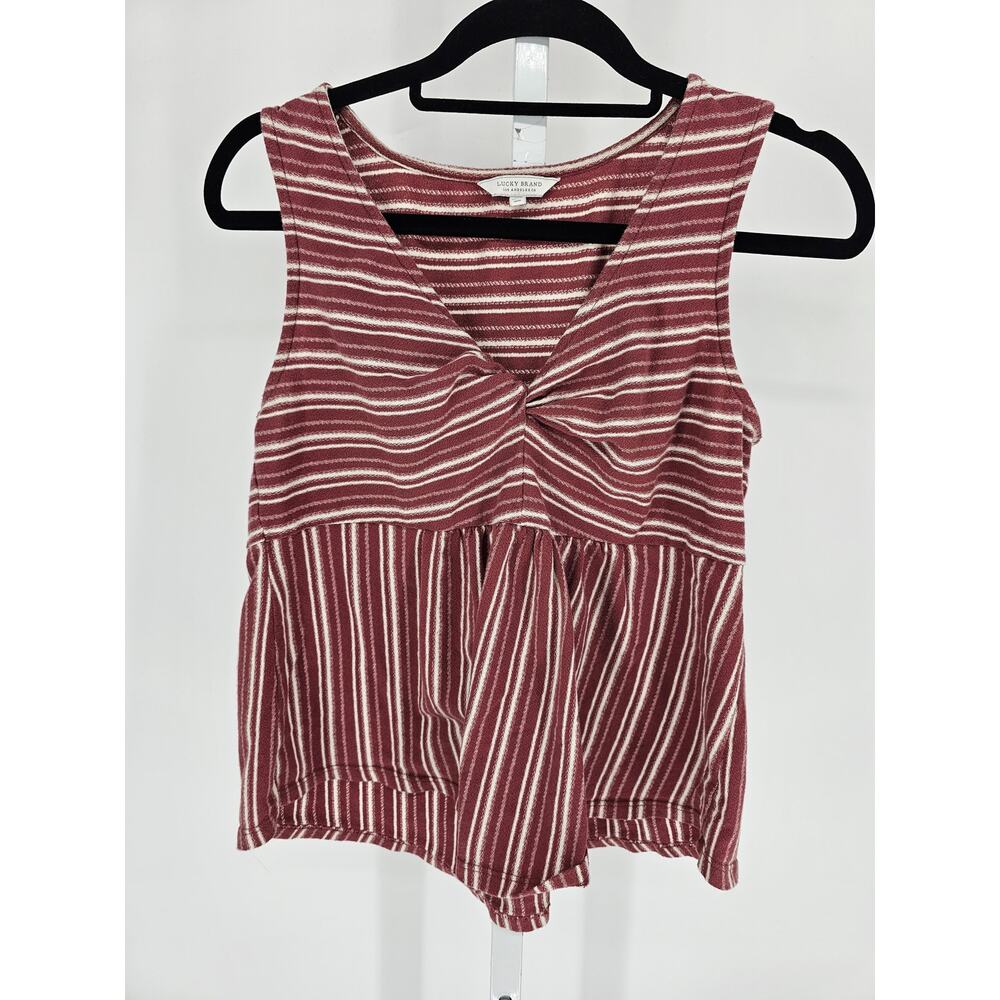 Lucky Brand Womens Sz M Sleeveless Empire Waist Blouse Burgundy Striped